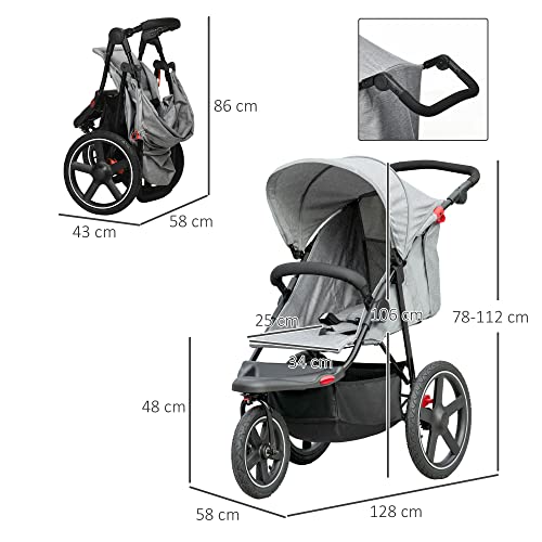 HOMCOM Foldable Baby Stroller with Reclining Backrest