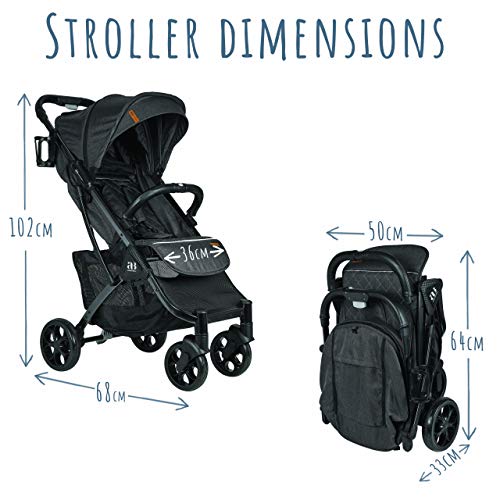 Amababy Lightweight Travel Stroller, Fully Reclining Seat (Dark Grey)