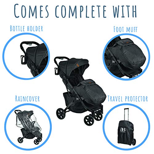 Amababy Lightweight Travel Stroller, Fully Reclining Seat (Dark Grey)