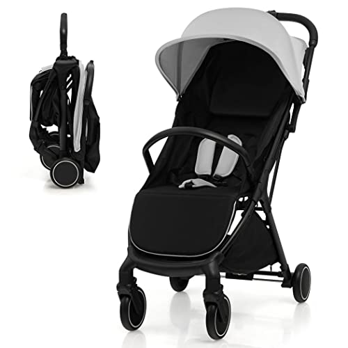 Compact Grey Baby Stroller with Detachable Seat