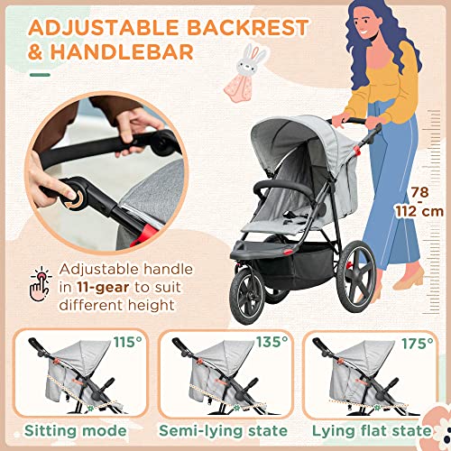 HOMCOM Foldable Baby Stroller with Reclining Backrest