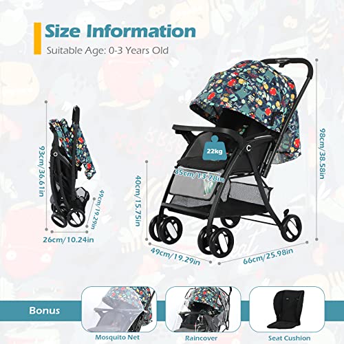 Colorful Baby Pushchair Stroller with One-Hand Folding