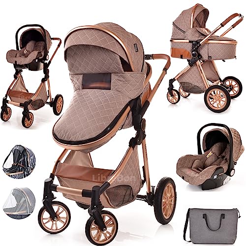 Beige Rose Gold Baby Pram Travel System