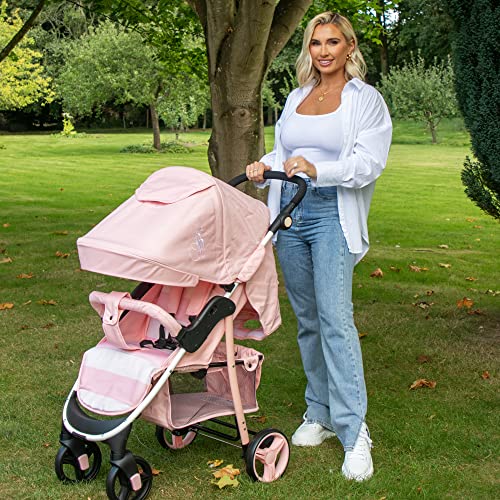 Pink Striped Pushchair with Large Storage Basket: Easy, Compact