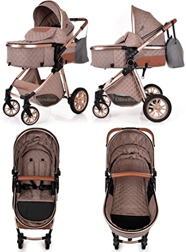 Beige Rose Gold Baby Pram Travel System