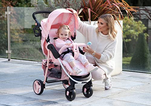 Pink Striped Pushchair with Large Storage Basket: Easy, Compact