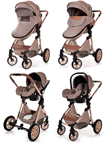 Beige Rose Gold Baby Pram Travel System