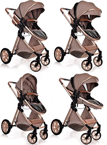 Beige Rose Gold Baby Pram Travel System
