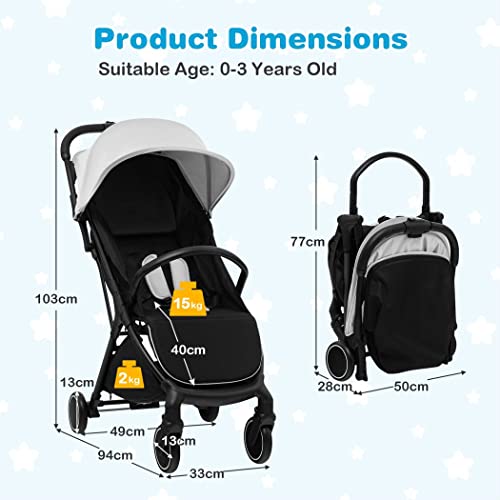 Compact Grey Baby Stroller with Detachable Seat