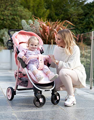 Pink Striped Pushchair with Large Storage Basket: Easy, Compact