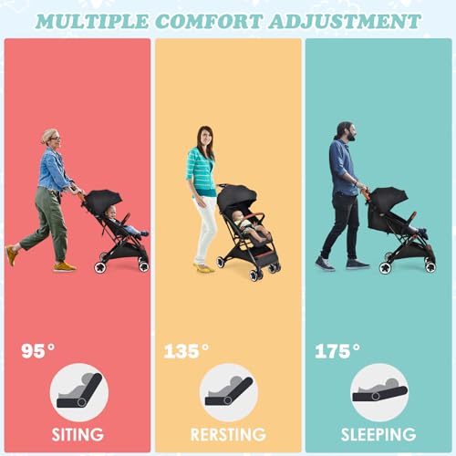 Compact Baby Stroller with Adjustable Seat, Canopy - Black