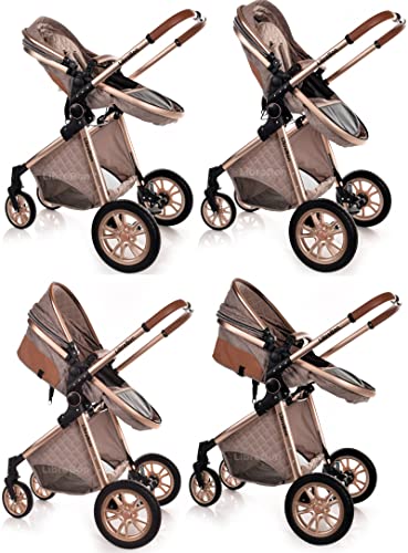 Beige Rose Gold Baby Pram Travel System