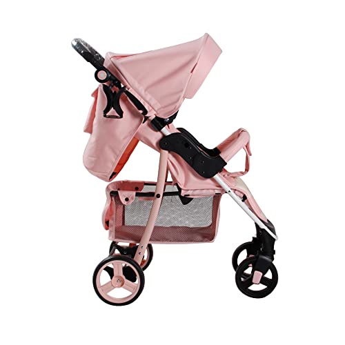 Pink Striped Pushchair with Large Storage Basket: Easy, Compact