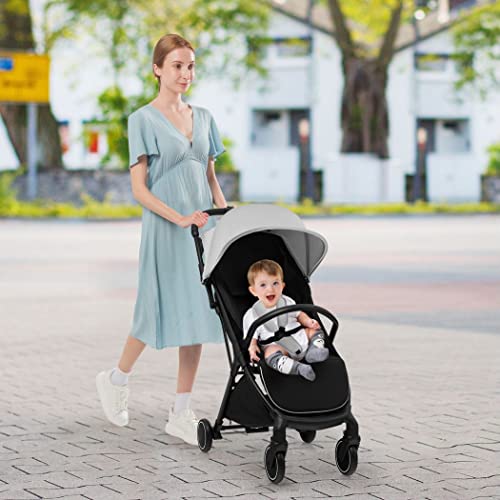 Compact Grey Baby Stroller with Detachable Seat