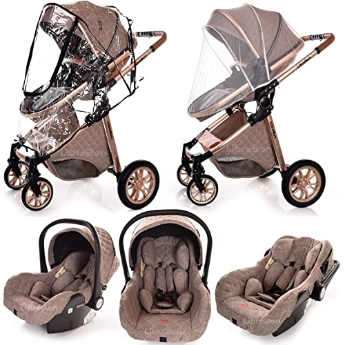 Beige Rose Gold Baby Pram Travel System