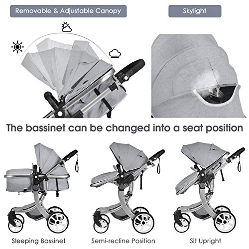 COSTWAY Foldable Baby Pushchair with Accessories (Gray)