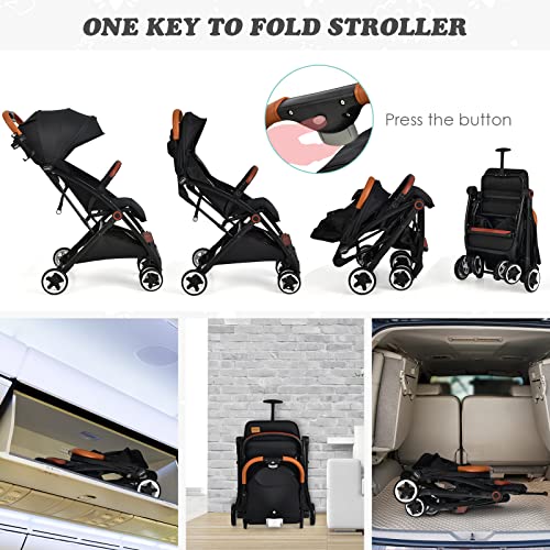 Compact Baby Stroller with Adjustable Seat, Canopy - Black