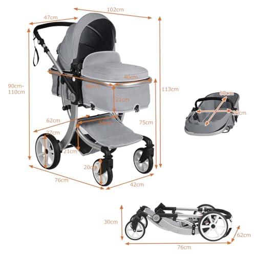 COSTWAY Foldable Baby Pushchair with Accessories (Gray)