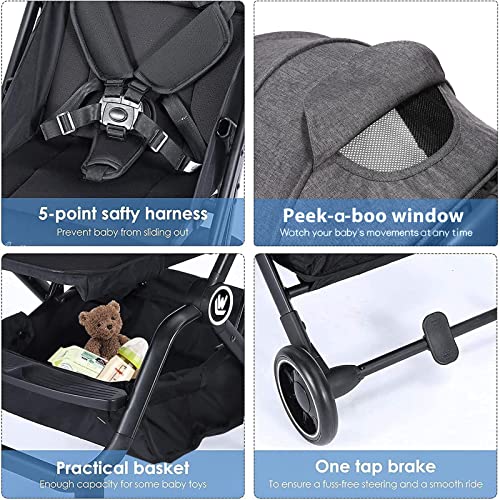 Lightweight Baby Stroller with One-Hand Fold & Cup Holder