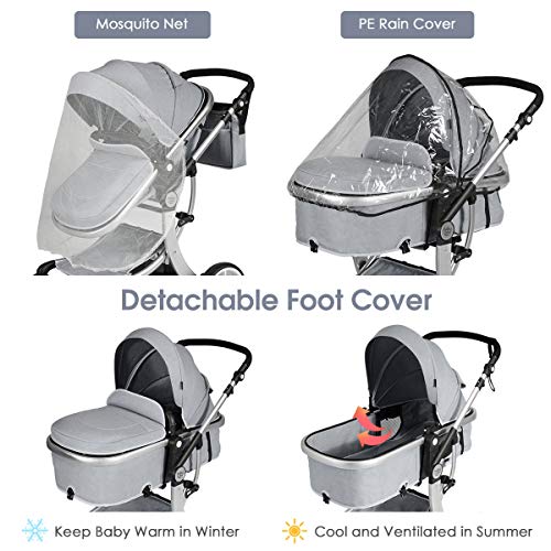 COSTWAY Foldable Baby Pushchair with Accessories (Gray)