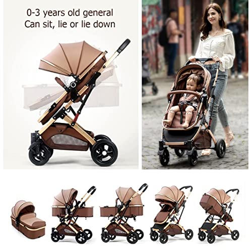 TUCY 3-in-1 Foldable Pram Stroller Set for Babies (Brown)