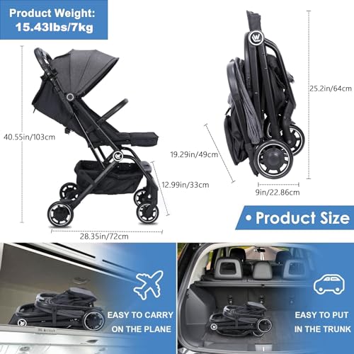 Lightweight Baby Stroller with One-Hand Fold & Cup Holder
