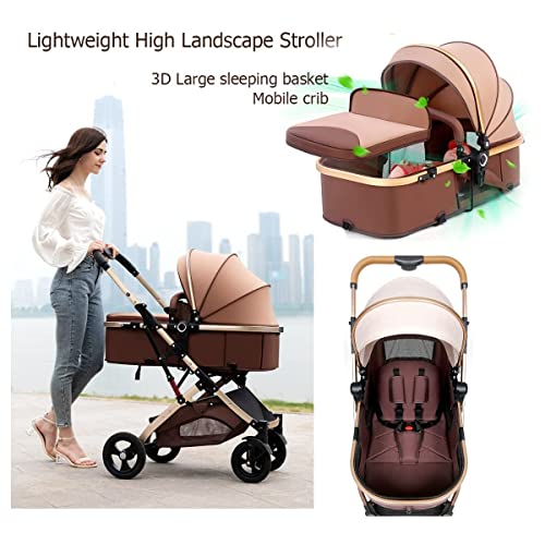 TUCY 3-in-1 Foldable Pram Stroller Set for Babies (Brown)