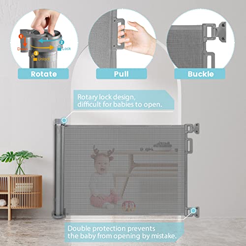 Retractable Stair Safety Gate, Wide and Tall