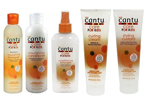 Cantu Kids Hair Care Set - Shampoo, Conditioner, Detangler, Cream, Custard