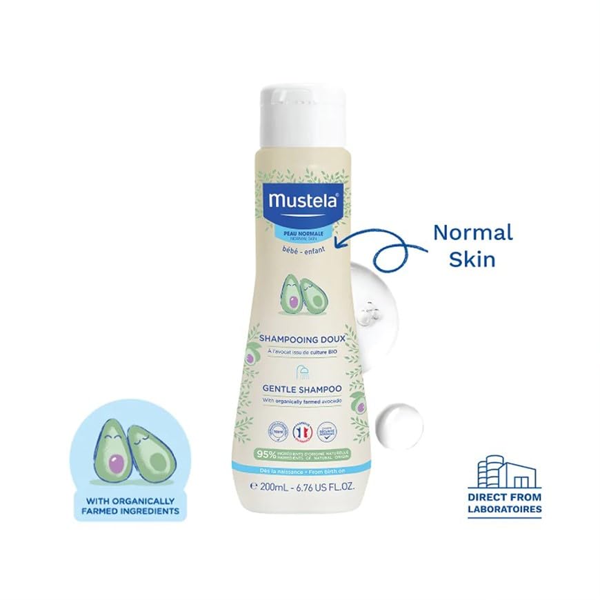 Mustela Baby Gentle Shampoo - Avocado, Tear-Free, Biodegradable (6.76 oz)