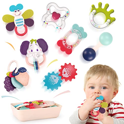REMOKING Baby Toys 0-6 Months, 8 PCS Baby Rattle Set