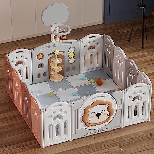 Adventure Lion Baby Playpen with Play Mats and Activity Panel