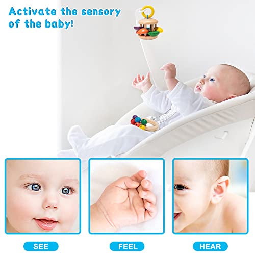 Wooden Rattle Teether Set, Sensory Grasp Toy