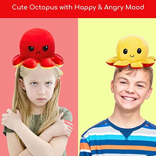 Double-Sided Reversible Octopus Plush Toy - Red-Yellow