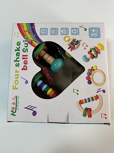 Wooden Rattle Teether Set, Sensory Grasp Toy