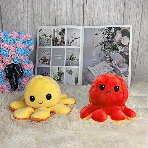 Double-Sided Reversible Octopus Plush Toy - Red-Yellow