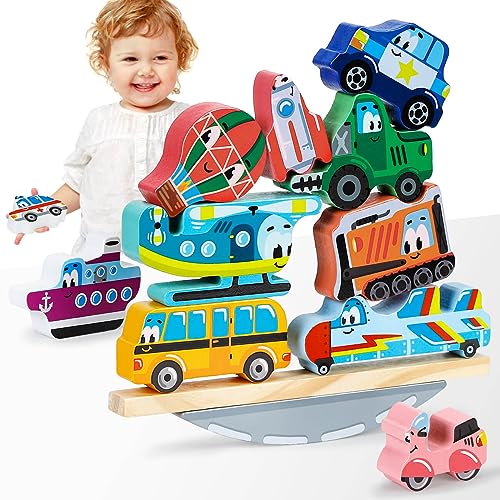 Wooden Stacking Cars & Building Blocks: Educational Baby Toys