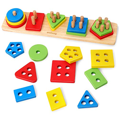 Coogam Wooden Sorting Stacking Toy: Shape Color Recognition