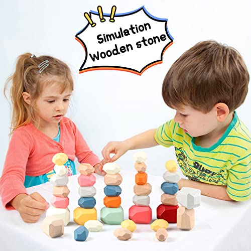 Colorful Montessori Wooden Stacking Rocks for Toddlers