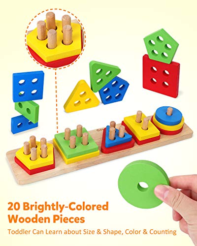 Coogam Wooden Sorting Stacking Toy: Shape Color Recognition