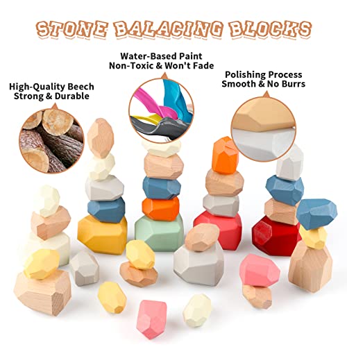 Colorful Montessori Wooden Stacking Rocks for Toddlers