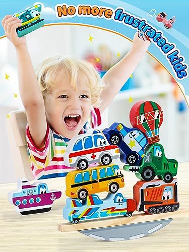 Wooden Stacking Cars & Building Blocks: Educational Baby Toys