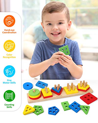 Coogam Wooden Sorting Stacking Toy: Shape Color Recognition
