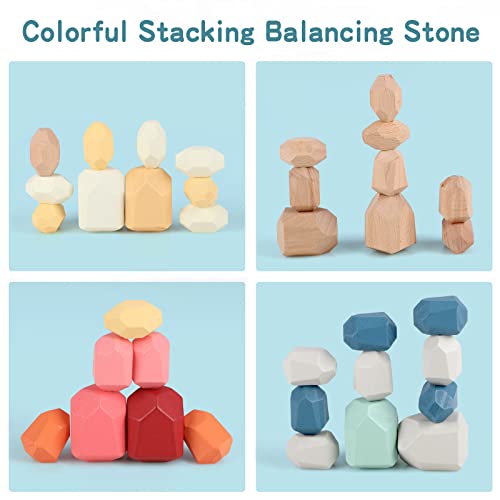 Colorful Montessori Wooden Stacking Rocks for Toddlers