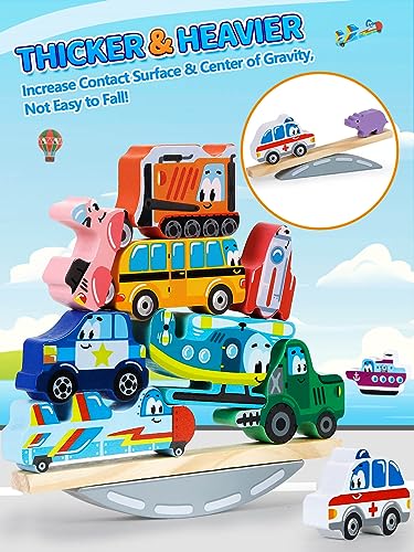 Wooden Stacking Cars & Building Blocks: Educational Baby Toys