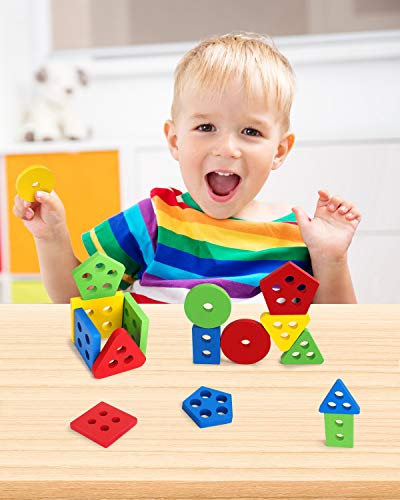 Coogam Wooden Sorting Stacking Toy: Shape Color Recognition