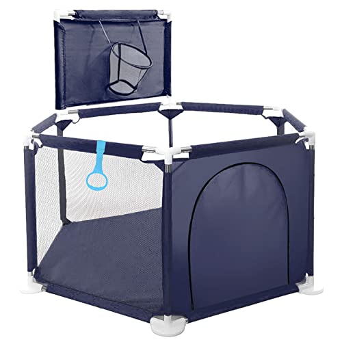 Large 6-Sided Baby Playpen with Basketball Hoop