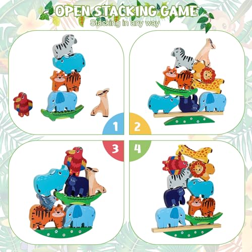 Animal Stacking Toy: Wooden Balance Blocks - Toddler