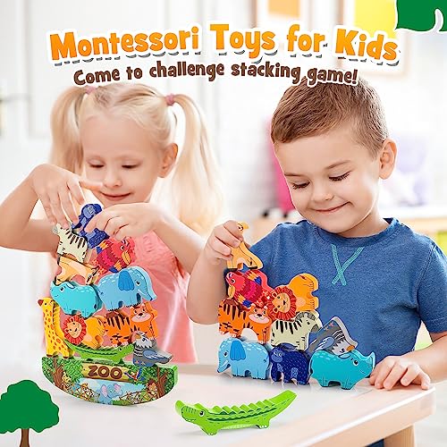 Wooden Animal Stacking Blocks for Boys and Girls