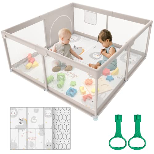 Grey Baby Playpen with Mat - 47x47inch